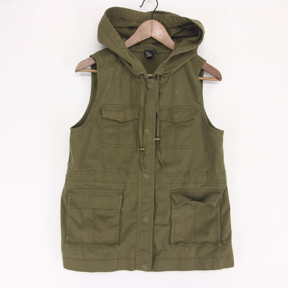 Eileen Fisher The Fisher Project Vest Womens M Green Utility Cargo Hooded